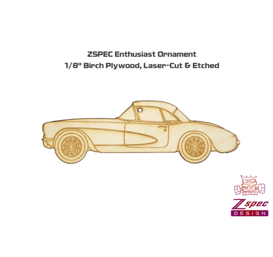 ZSPEC Laser-Engraved Wood Ornament, Style: Corvette C1, Birch, ~5"