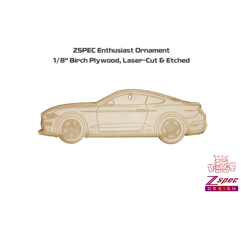 ZSPEC Laser-Engraved Wood Ornament, Style: Ford Mustang Late-Model, Birch, ~5"