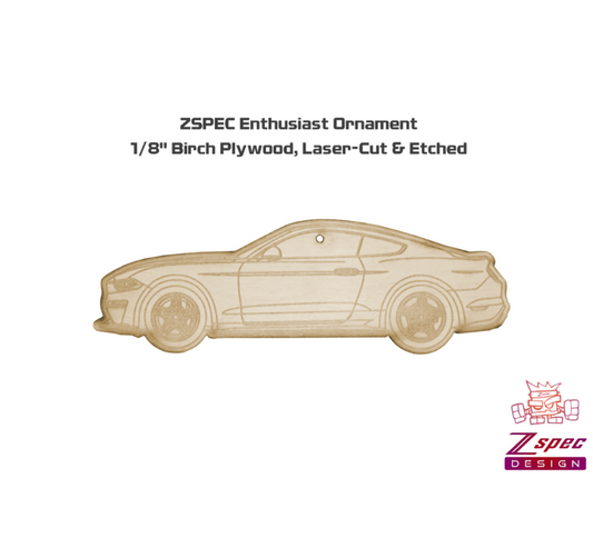 ZSPEC Laser-Engraved Wood Ornament, Style: Ford Mustang Late-Model, Birch, ~5"