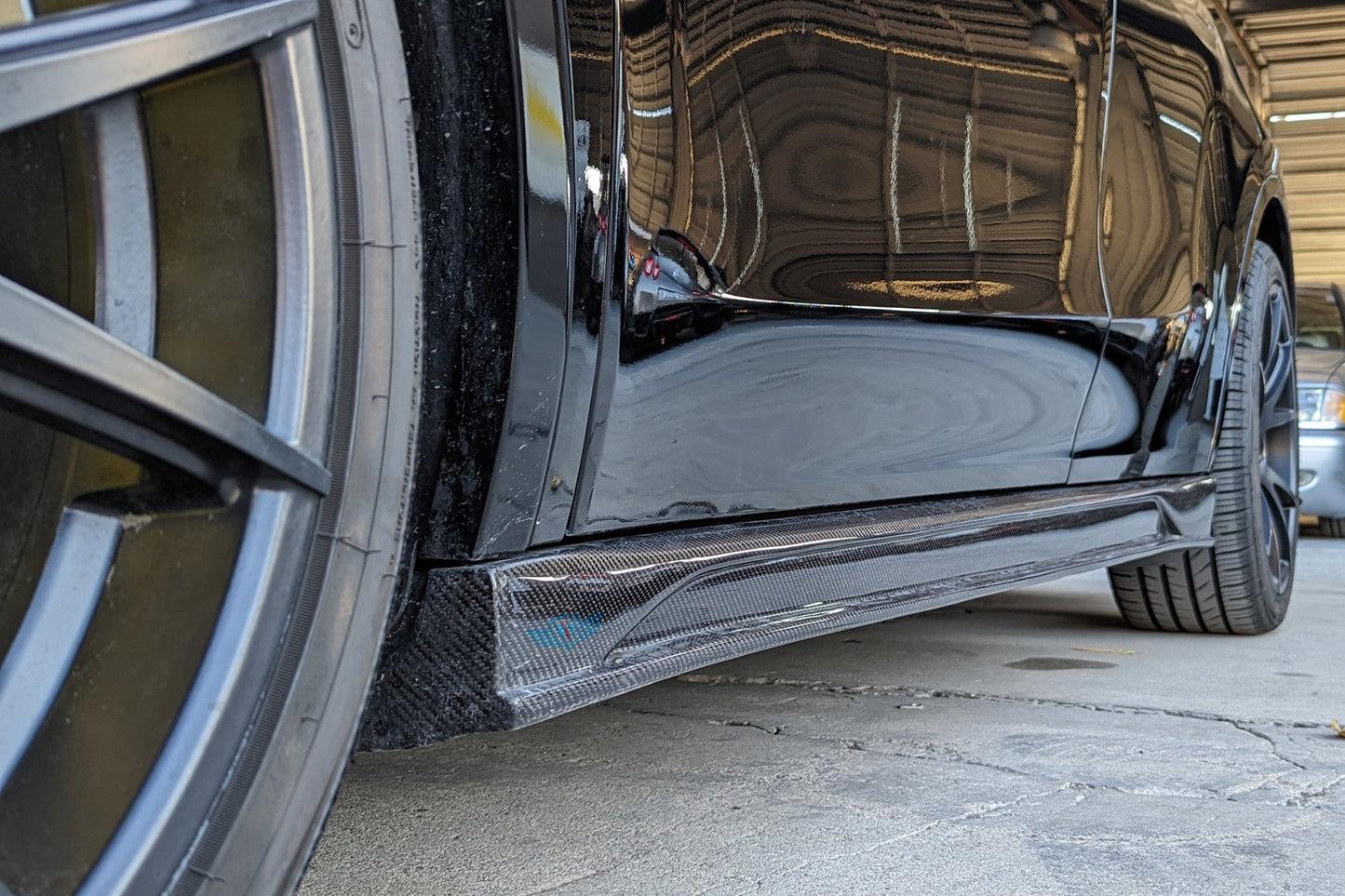 Tesla Model Y Genuine Carbon Fiber SHX Full Replacement Side Skirts | FYBR Aerodynamics