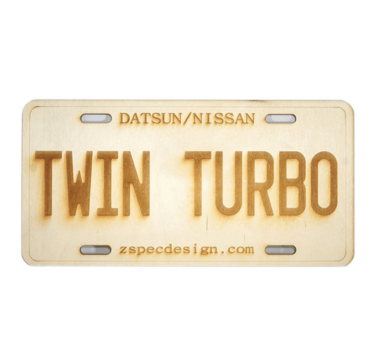 ZSPEC Nissan "Twin Turbo" License Plate, Birch, Ornamental