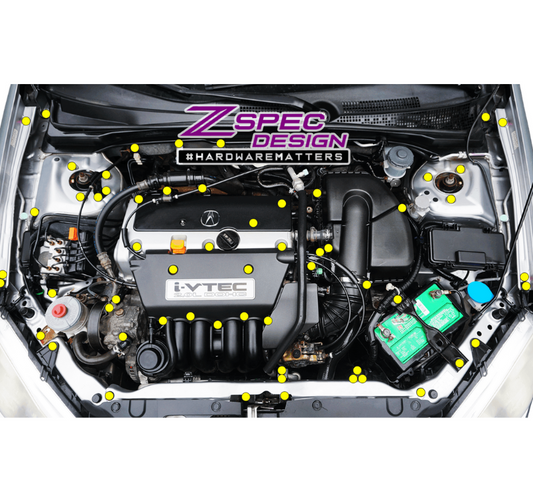 ZSPEC "Stage 3" Dress Up Bolts® Fastener Kit for '01-07 Acura RSX 2.0L, Stainless & Billet