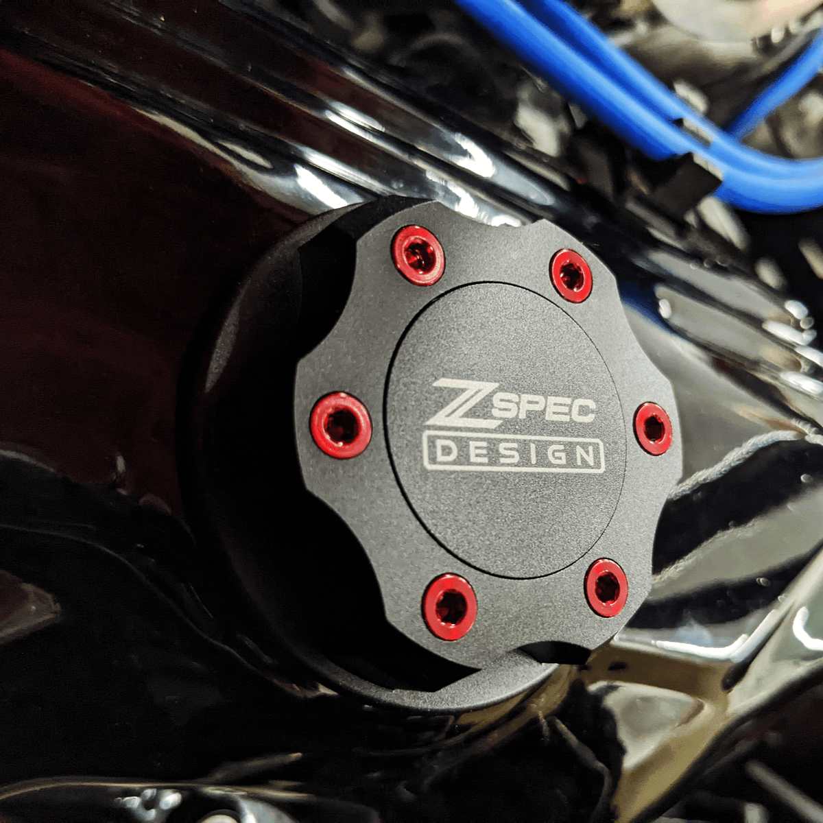 ZSPEC Billet Oil Filler Cap for Nissan/Infiniti/Datsun, Black Cap w/ Titanium Accent