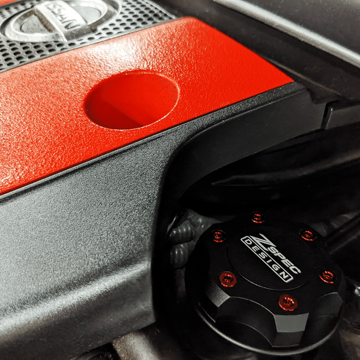ZSPEC Billet Oil Filler Cap for Nissan/Infiniti/Datsun, Black Cap w/ Titanium Accent