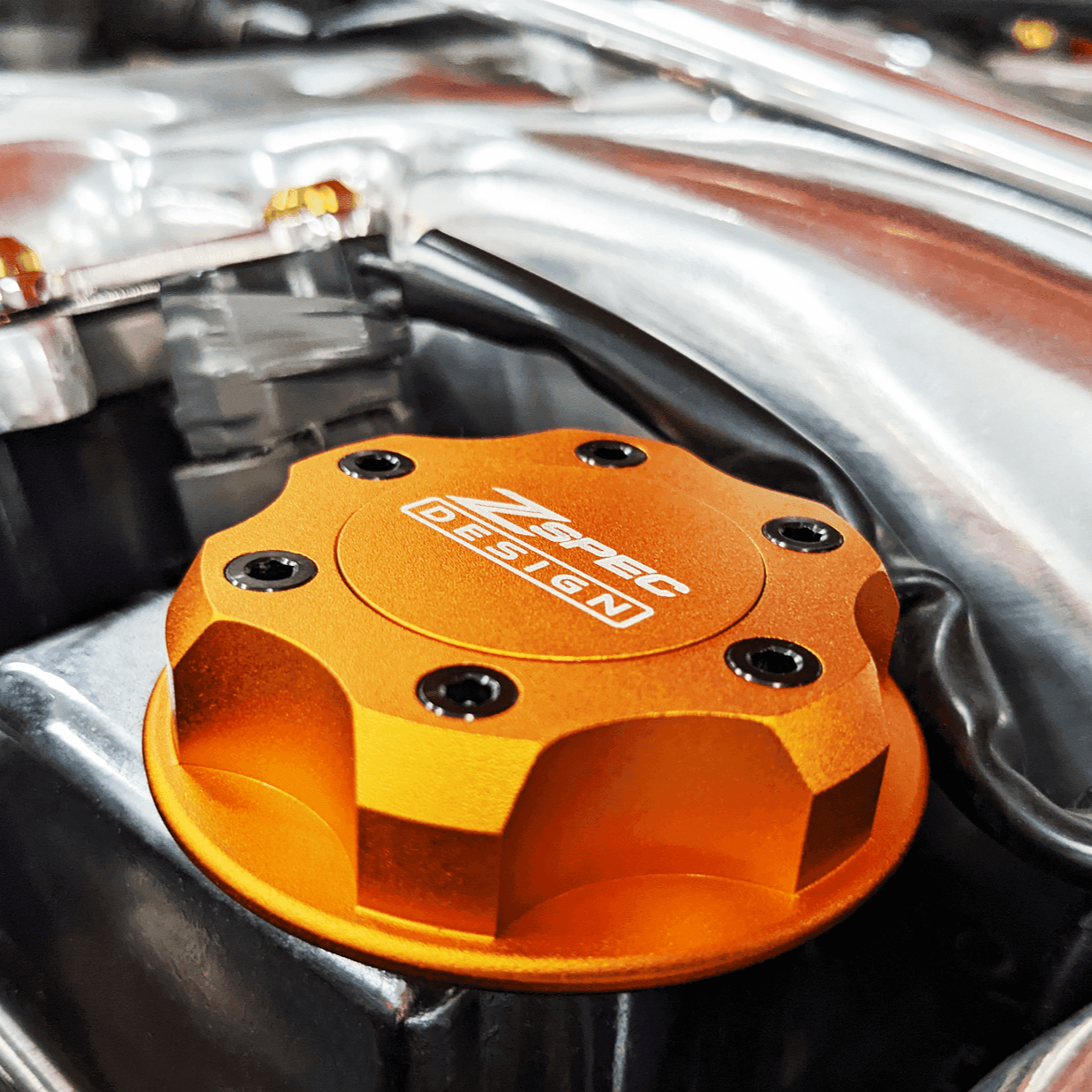 ZSPEC Billet Oil Filler Cap for Nissan/Infiniti/Datsun, Orange-Gold Cap w/Titanium Accents