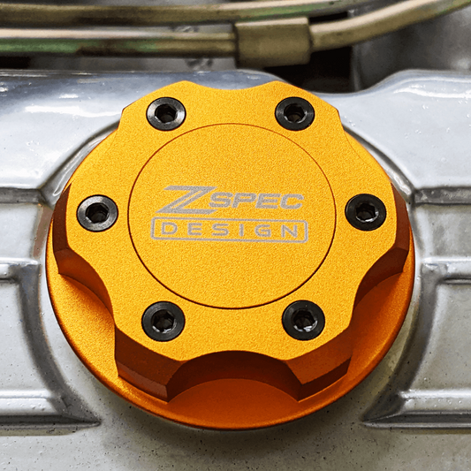 ZSPEC Billet Oil Filler Cap for Nissan/Infiniti/Datsun, Orange-Gold Cap w/Titanium Accents