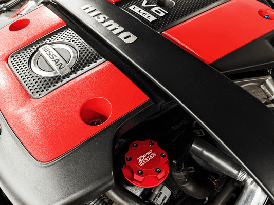 ZSPEC Billet Oil Filler Cap for Nissan/Infiniti/Datsun, Red Cap w/ Titanium Accents