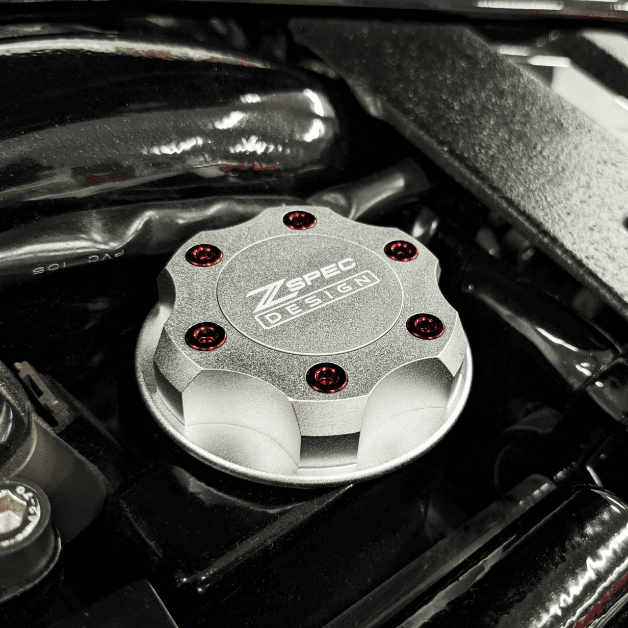 ZSPEC Billet Oil Filler Cap for Nissan/Infiniti/Datsun, Silver Cap w/ Titanium Accents