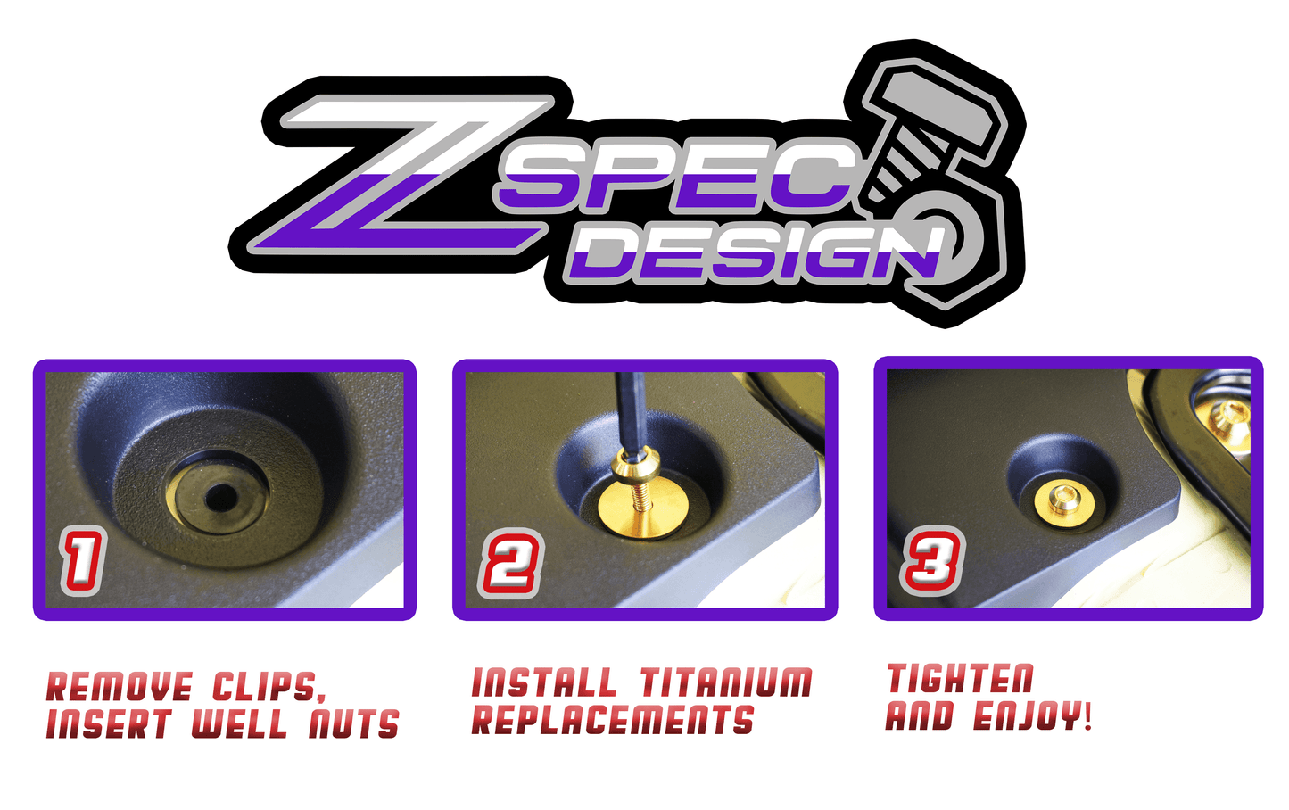 ZSPEC "Round Cowl-Clips" Replacement Solution for Z32 300zx, Titanium Fastener Kit w/ Well Nuts