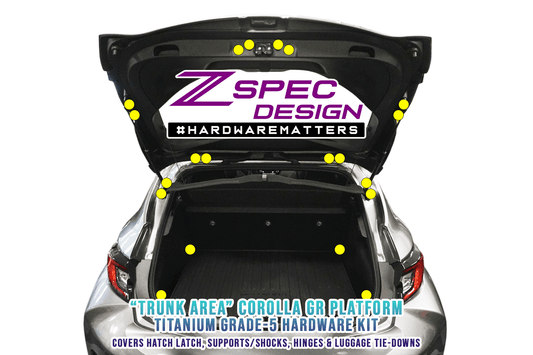 ZSPEC Trunk-Area Fastener Kit for the GR Corolla, Hinges/Struts/Latch/Tie-Down Hooks, Titanium
