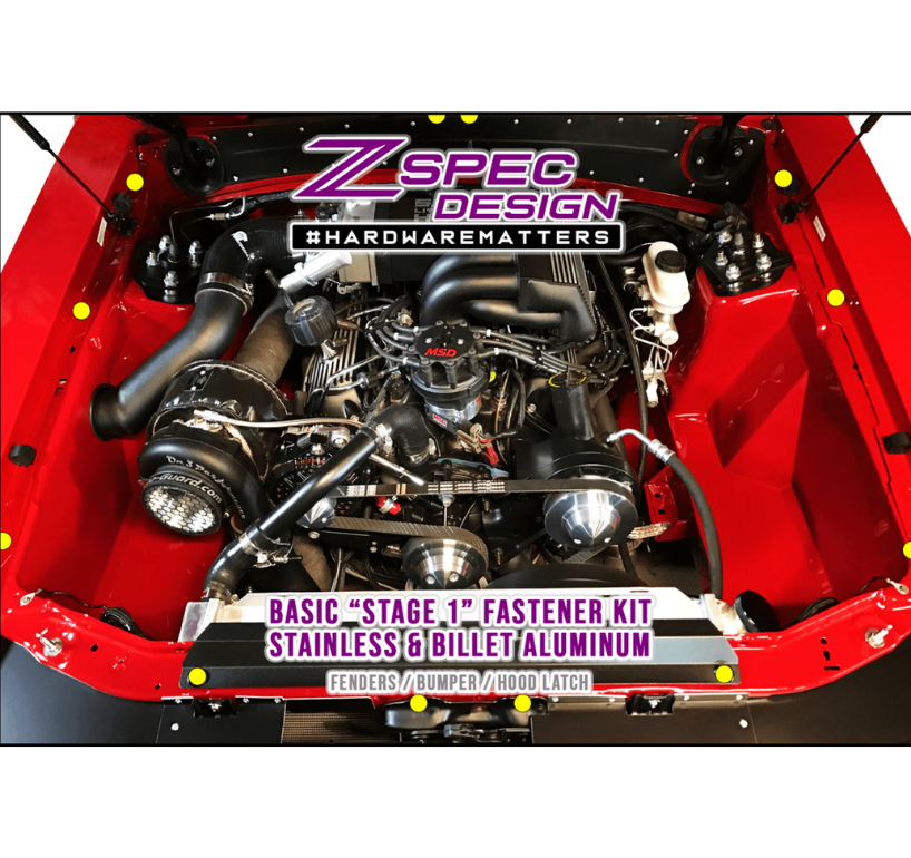 ZSPEC Fenders/Bumper/Hood Latch Kit, Mustang Fox-Body, Stainless & Billet