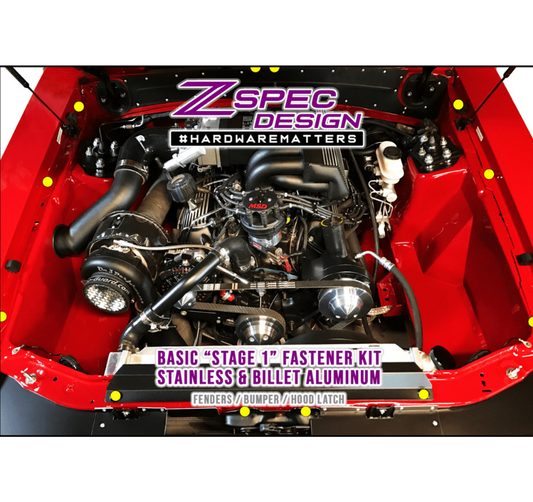 ZSPEC Fenders/Bumper/Hood Latch Kit, Mustang Fox-Body, Stainless & Billet