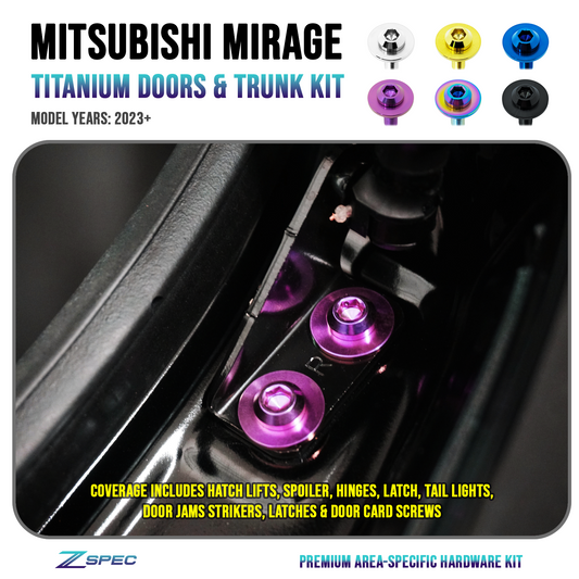 ZSPEC "Door Jams & Trunk-Area" Dress Up Bolts® Fastener Kit for '23+ Mitsubishi Mirage, Titanium