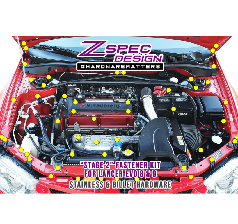 ZSPEC "Stage 2" Dress Up Bolts® Fastener Kit for Mitsubishi EVO 8 & 9, Stainless & Billet