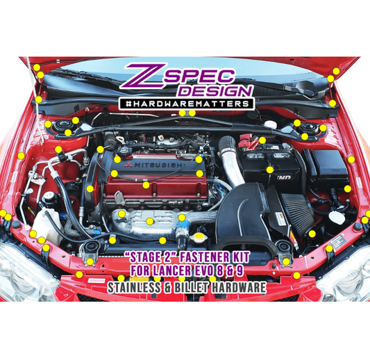 ZSPEC "Stage 2" Dress Up Bolts® Fastener Kit for Mitsubishi EVO 8 & 9, Stainless & Billet