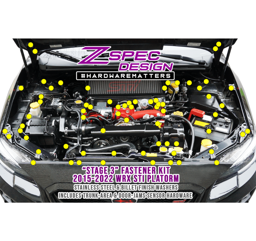 ZSPEC "Stage 3" Dress Up Bolts® Fastener Kit for '15-21 Subaru WRX & STI, Stainless & Billet