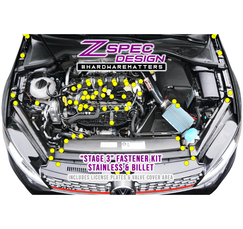 ZSPEC "Stage 3" Dress Up Bolts® Fastener Kit for '15+ VW Golf GTI 2.0L MK7, Stainless & Billet