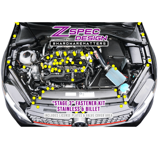 ZSPEC "Stage 3" Dress Up Bolts® Fastener Kit for '15+ VW Golf GTI 2.0L MK7, Stainless & Billet