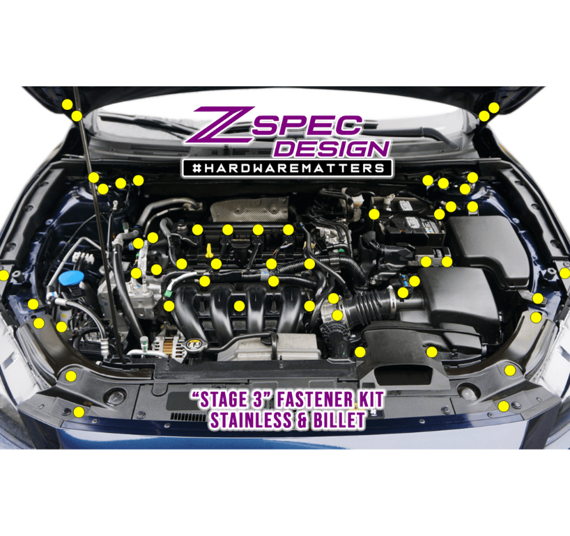 ZSPEC "Stage 3" Dress Up Bolts® Fastener Kit for '14-17 Mazda3 2.0L, Stainless & Billet
