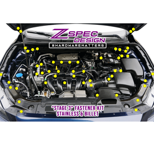 ZSPEC "Stage 3" Dress Up Bolts® Fastener Kit for '14-17 Mazda3 2.0L, Stainless & Billet