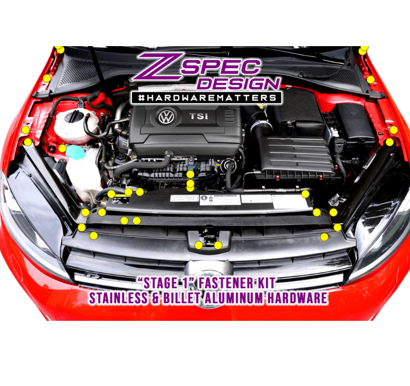 ZSPEC "Stage 1" Dress Up Bolts® Fastener Kit for '15+ VW Golf R MK7, Stainless & Billet
