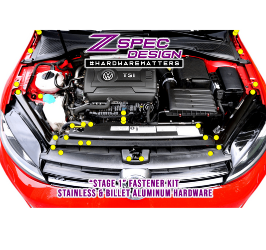 ZSPEC "Stage 1" Dress Up Bolts® Fastener Kit for '15+ VW Golf R MK7, Stainless & Billet