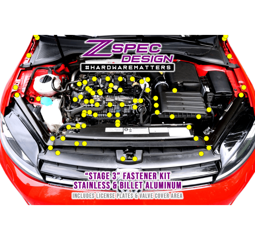 ZSPEC "Stage 3" Dress Up Bolts® Fastener Kit for '15+ VW Golf R MK7, Stainless & Billet