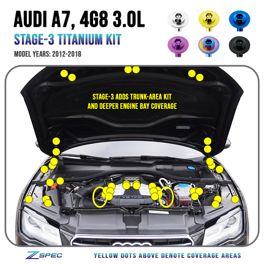 ZSPEC "Stage 3" Dress Up Bolts® Fastener Kit for '12-18 Audi A7 4G8 3.0L, Titanium