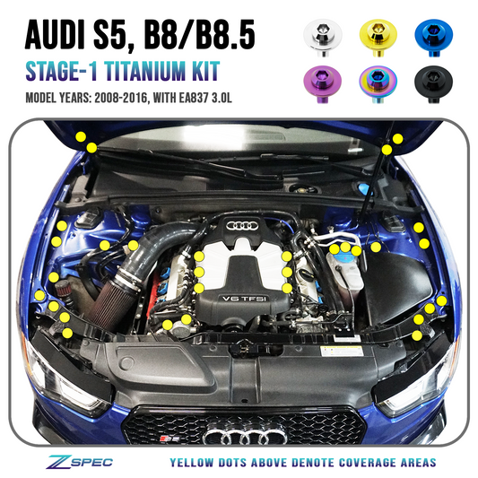 ZSPEC "Stage 1" Dress Up Bolts® Fastener Kit for Audi S5 B8 EA837 3.0L, Titanium