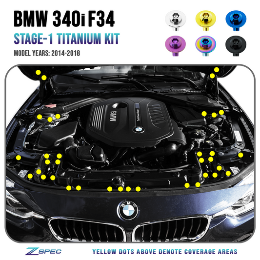 ZSPEC "Stage 1" Dress Up Bolts® Fastener Kit for '14-18 BMW 340i F34 3.0T, Titanium