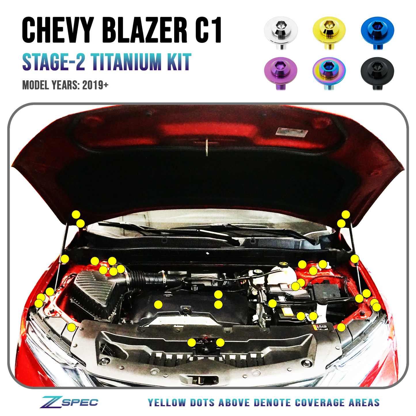 ZSPEC "Stage 2" Dress Up Bolts® Fastener Kit for '19+ Chevy Blazer C1, Grade-5 Titanium