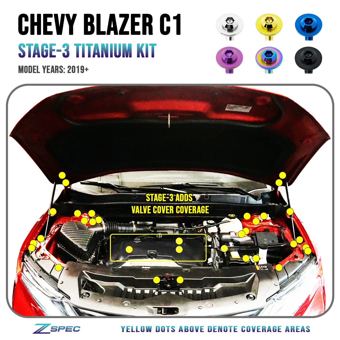 ZSPEC "Stage 3" Dress Up Bolts® Fastener Kit for '19+ Chevy Blazer C1, Grade-5 Titanium