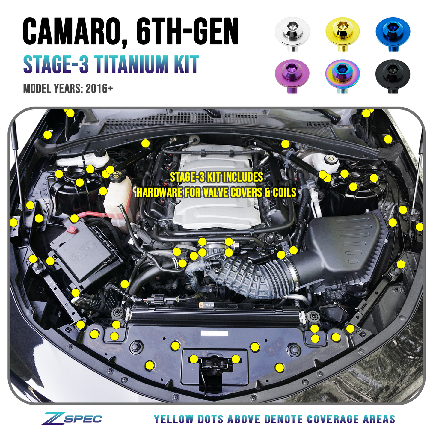 ZSPEC "Stage 3" Dress Up Bolts® Fastener Kit for '16+ Chevy V8 Camaro SS, Titanium