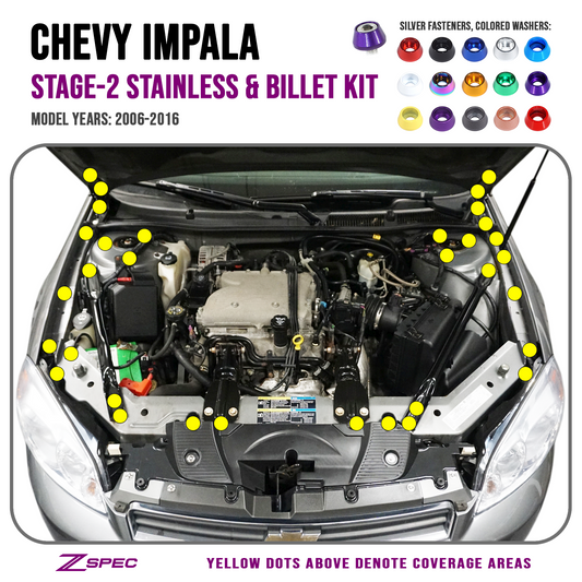 ZSPEC "Stage 2" Dress Up Bolts® Fastener Kit for '14-18 BMW 340i F34 3.0T, Stainless & Billet