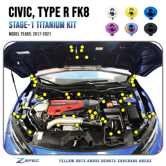 ZSPEC Stage-1 Dress Up Bolts® Fastener Kit for the Civic FK8 Type R, Titanium