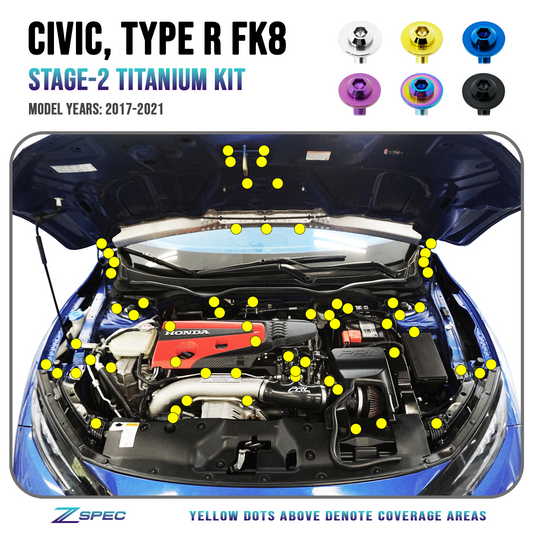 ZSPEC Stage-2 Dress Up Bolts® Fastener Kit for the Civic FK8 Type R, Titanium