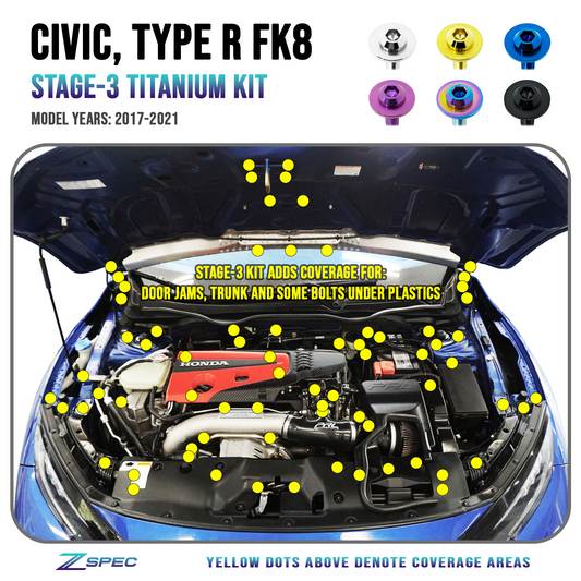 ZSPEC Stage-3 Dress Up Bolts® Fastener Kit for the Civic FK8 Type R, Titanium