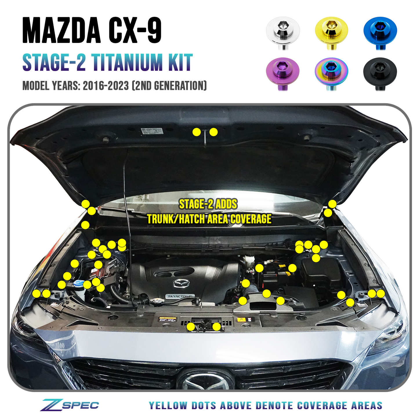 ZSPEC "Stage 2" Dress Up Bolts® Fastener Kit for '16-23 Mazda CX-9, Titanium