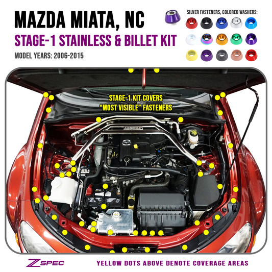ZSPEC "Stage 1" Dress Up Bolts® Fastener Kit for Mazda Miata NC, Stainless & Billet
