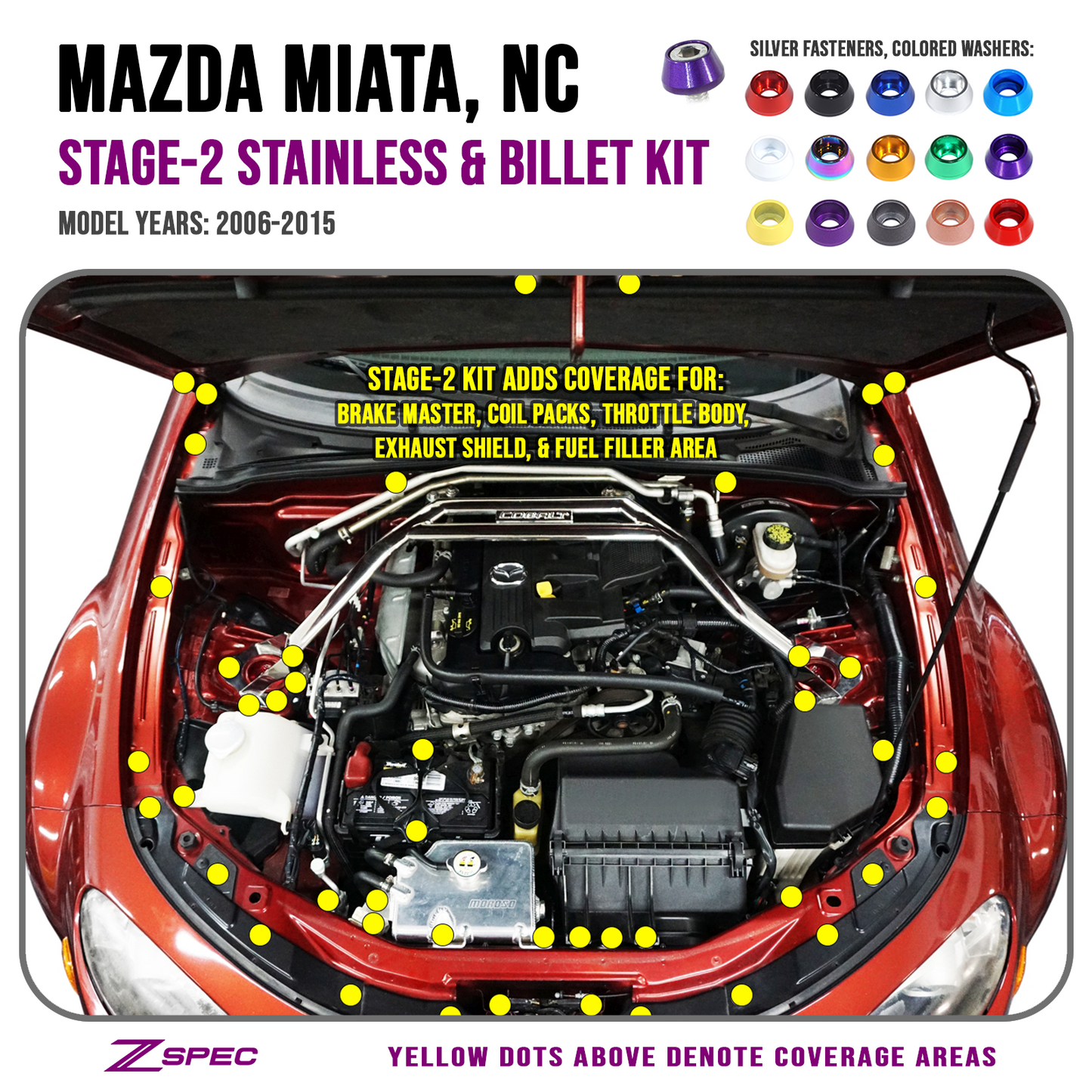 ZSPEC "Stage 2" Dress Up Bolts® Fastener Kit for Mazda Miata NC, Stainless & Billet