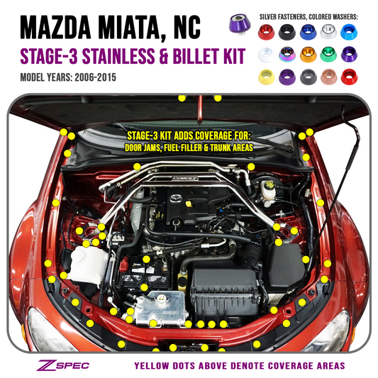 ZSPEC "Stage 3" Dress Up Bolts® Fastener Kit for Mazda Miata NC, Stainless & Billet