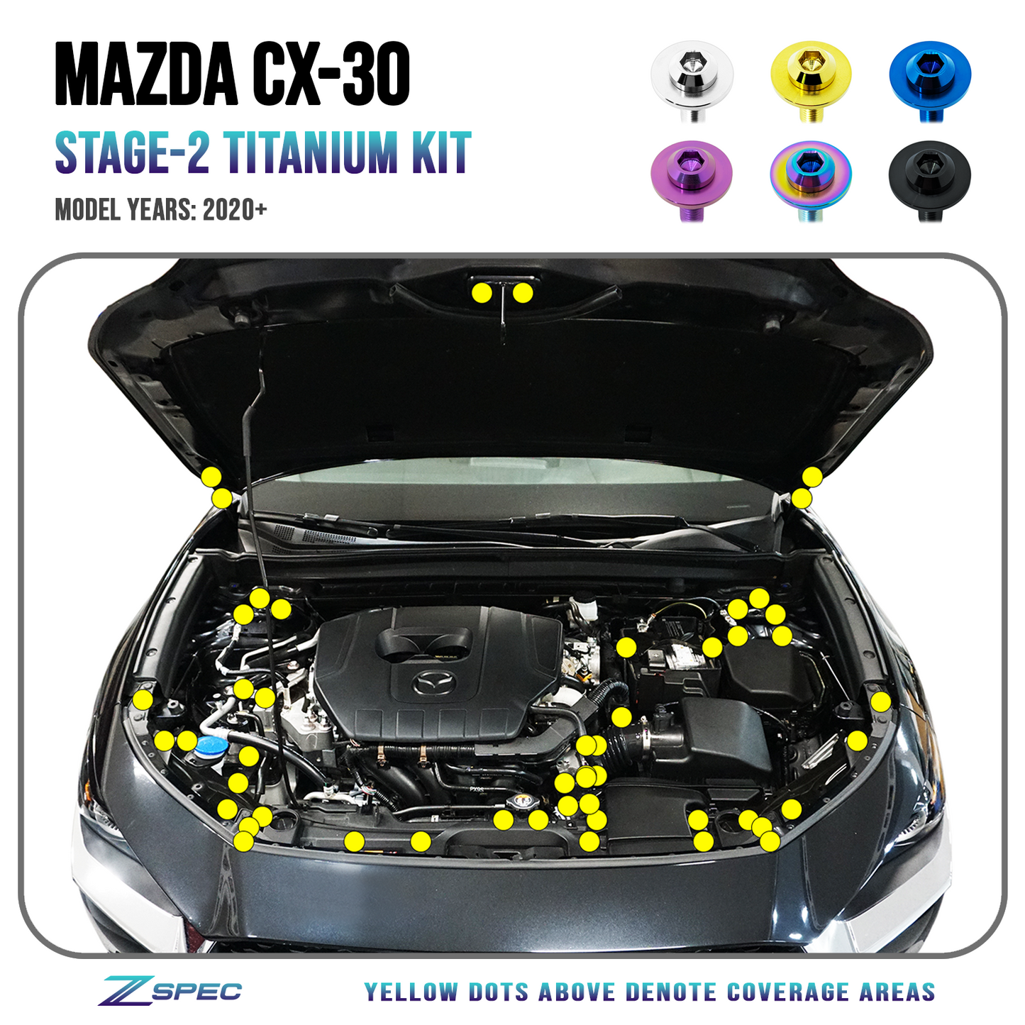 ZSPEC "Stage 2" Dress Up Bolts® Fastener Kit for the '20-24 Mazda CX-30, Titanium