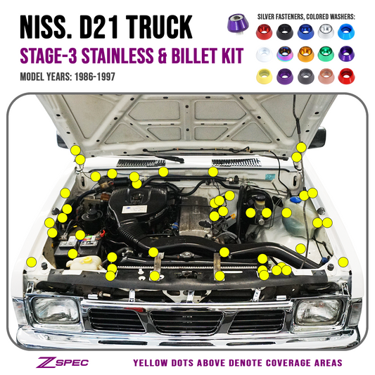 ZSPEC "Stage 3" Engine Bay Fastener Kit for Nissan Hardbody D21 Pickup Truck, Stainless & Billet