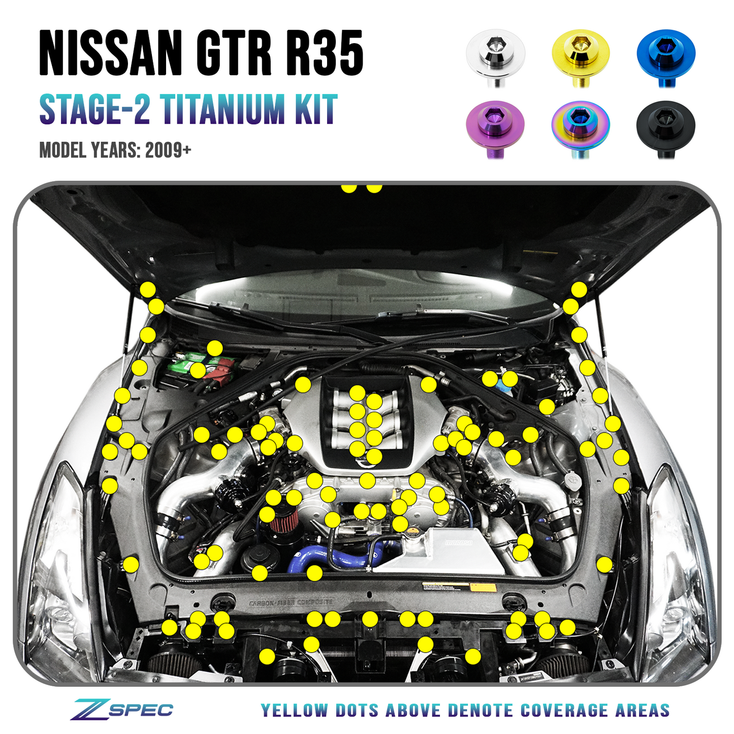 ZSPEC "Stage 2" Dress Up Bolts® Fastener Kit for '09-23 Nissan GTR (R35), Titanium