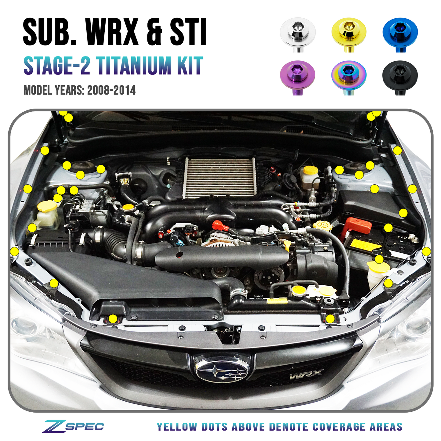 ZSPEC "Stage 2" Dress Up Bolts® Fastener Kit for '08-14 Subaru WRX & STi, Titanium