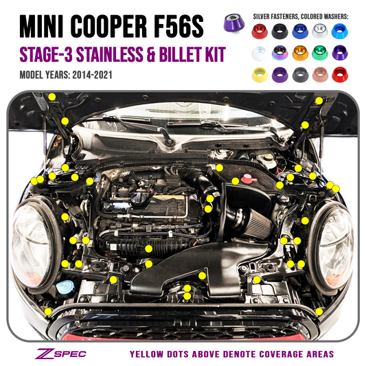 ZSPEC Stage-3 Dress Up Fastener Kit, '14-21 Mini Cooper S F56S, Stainless & Billet