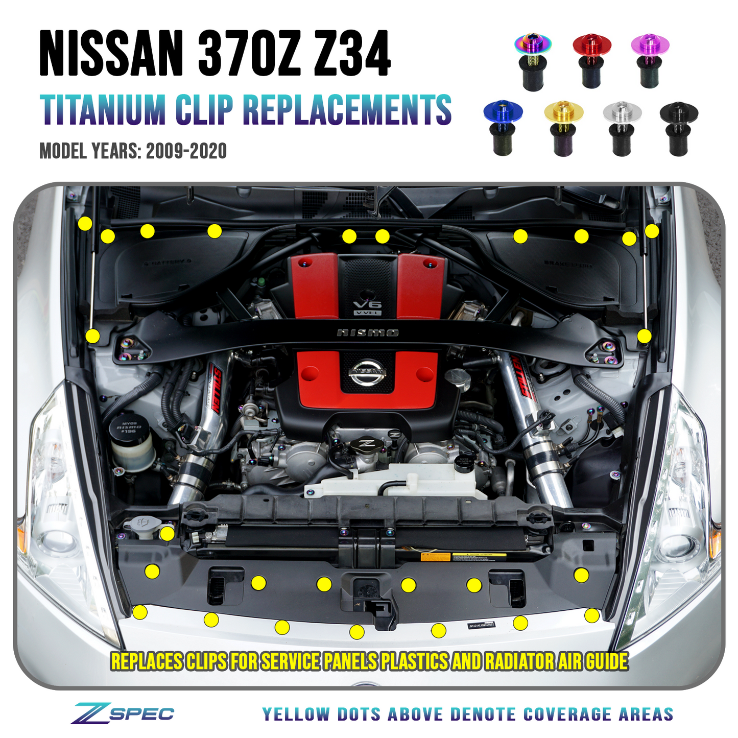 ZSPEC Plastic-Clips Replacement Kit for '09-20 Nissan 370z Z34, Grade-5 Titanium