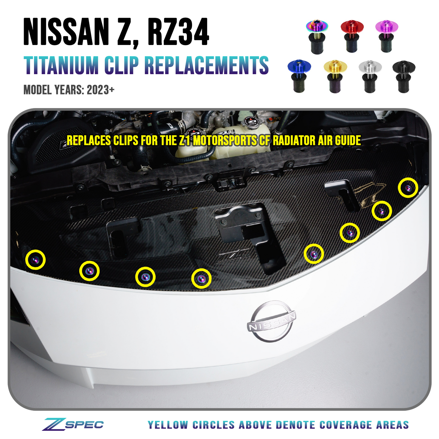 ZSPEC Plastic-Clips Replacements for Z1 Motorsports '23+ Nissan Z RZ34 Radiator Guide, Titanium