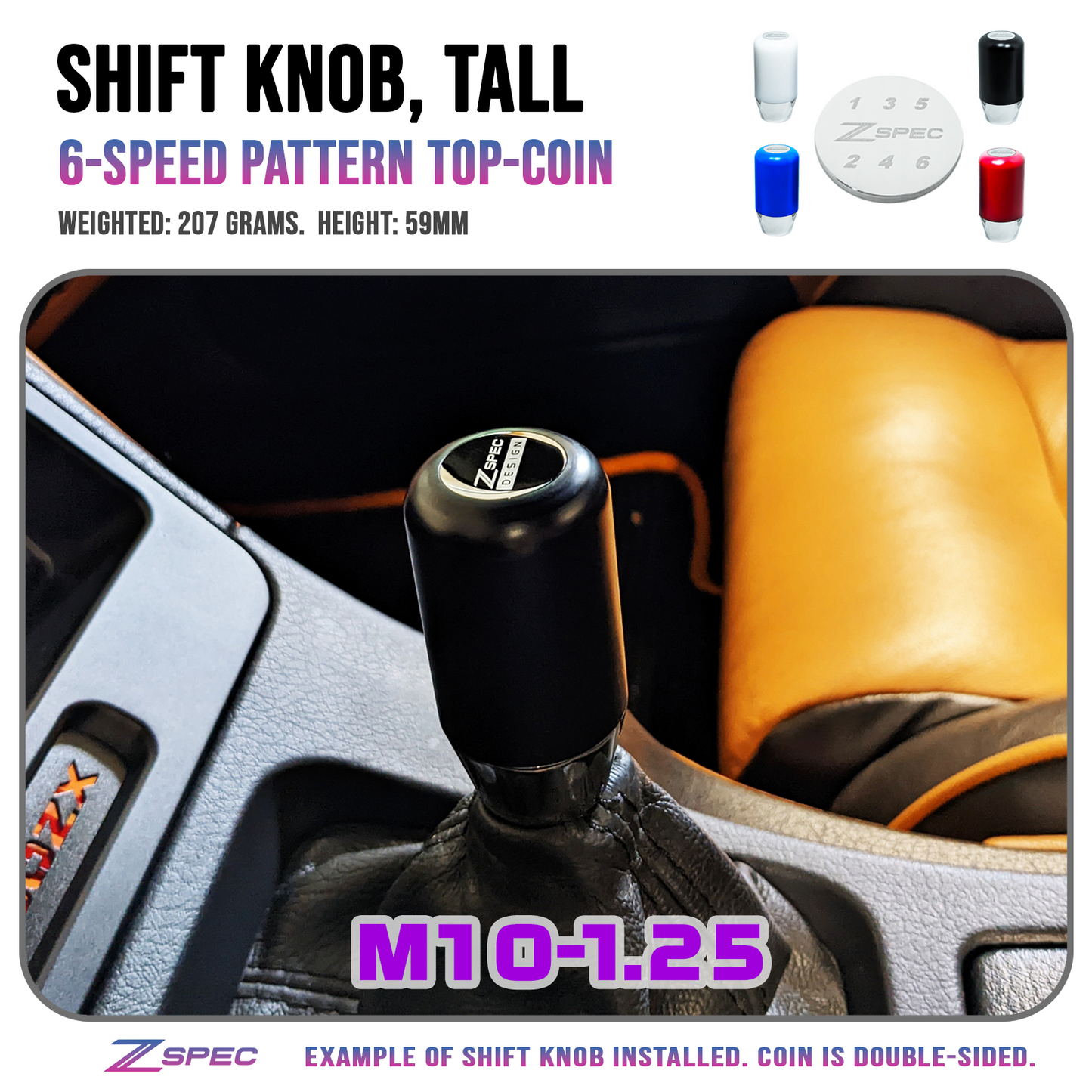 ZSPEC Shift Knob, M10-1.25, Delrin & Stainless, 6-Speed, Fits 350z/370z/G35/G37/Z/EVO/RX