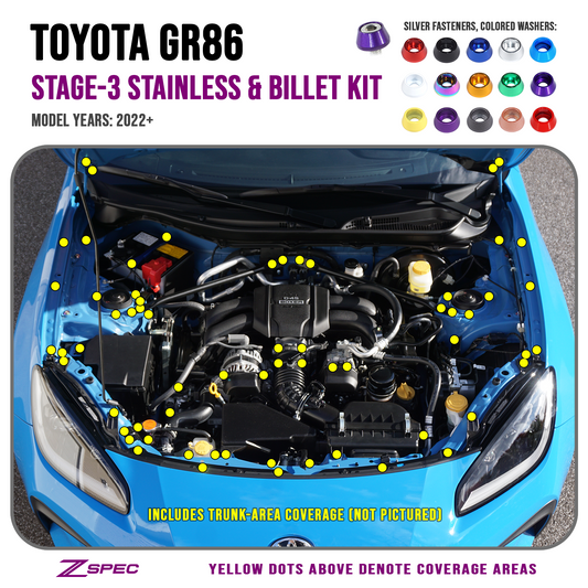 ZSPEC "Stage 3" Dress Up Bolts® Fastener Kit for '22+ Toyota GR86 & Subaru BRZ, Stainless & Billet